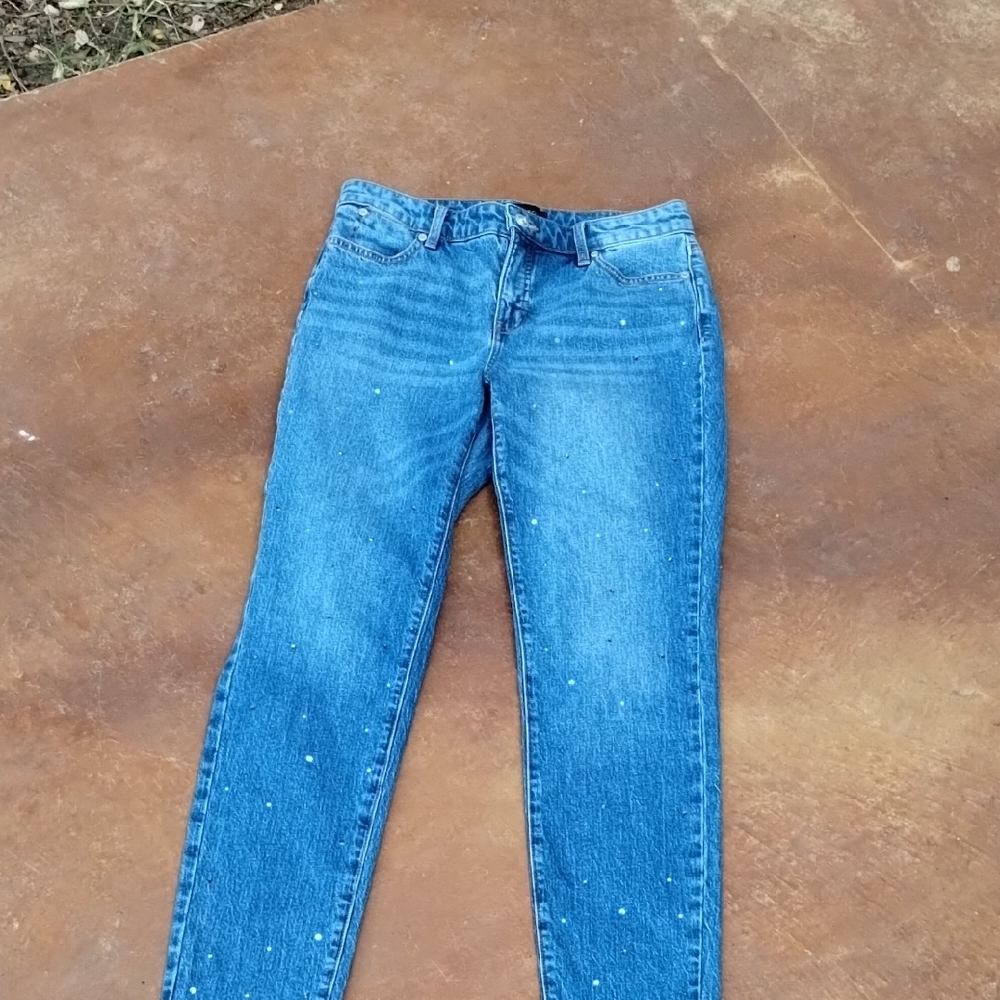Talbots Women's Straight Leg Rhinestone Blue Jeans - Picture 5 of 5